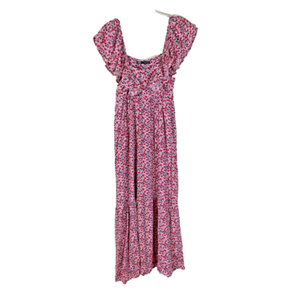 NWT Zara Ruffled Multicolor Floral Midi Dress Sz XS